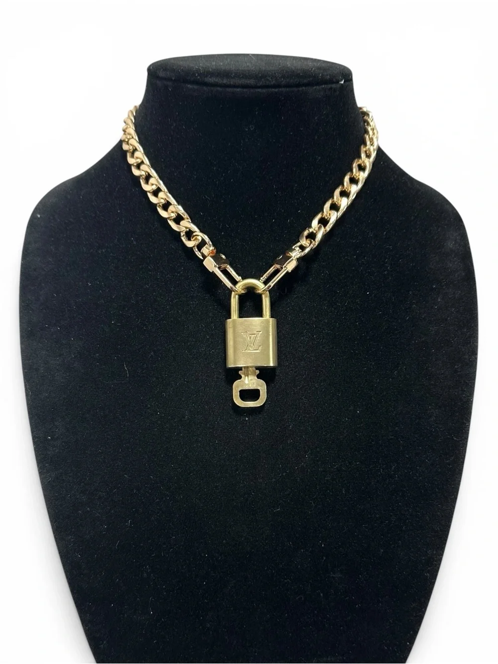 Authentic Louis Vuitton #316 Lock & Key Set on a 18K Gold Plated Chain Necklace